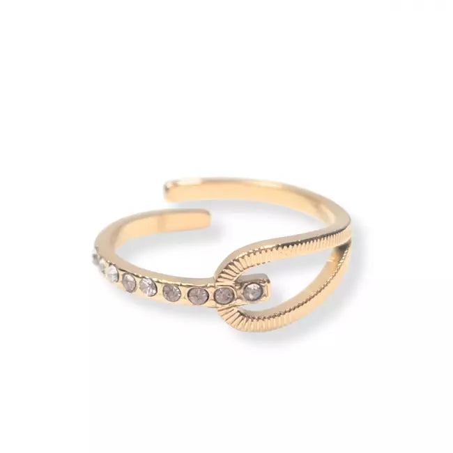 Bague femme dorée en acier inoxydable avec strass brillants ajustable