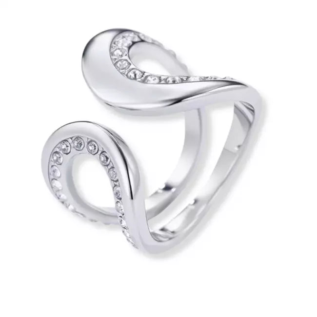 Bague ouverte femme argentée en acier inoxydable avec strass élégants