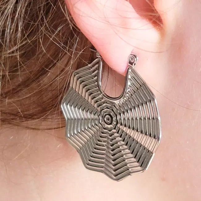 Boucles d’oreilles géométriques argentées en acier inoxydable pour femme