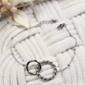 Bracelet ajustable argenté femme en acier inoxydable avec deux cercles