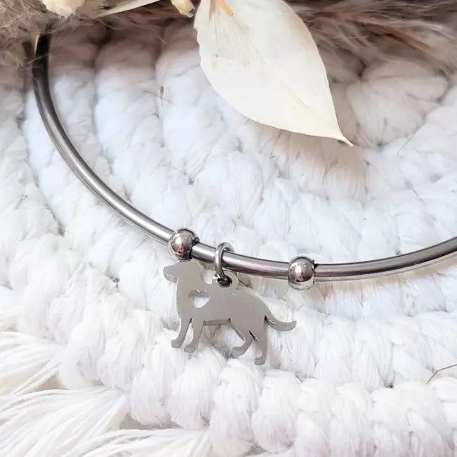 Bracelet animalier acier inoxydable argenté motif chien cœur