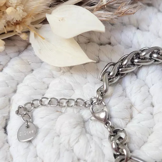 Fermoir mousqueton et extension du collier chaîne mixte en acier inoxydable argenté