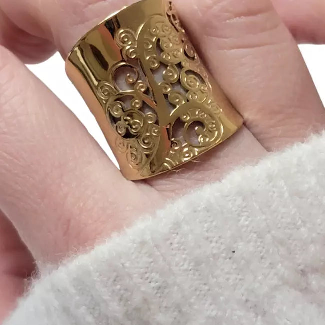 Grande bague femme dorée arbre de vie en acier inoxydable